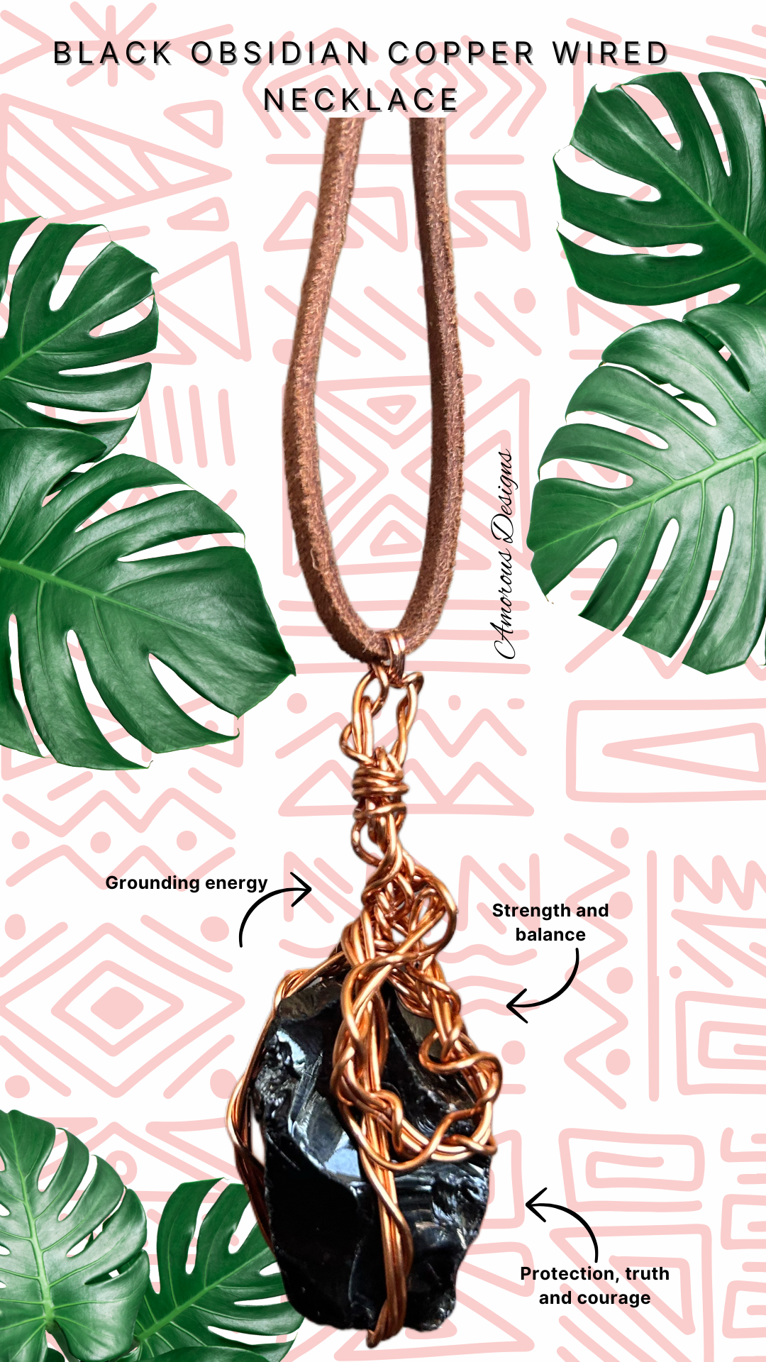 Black Obsidian Copper Wired Necklace