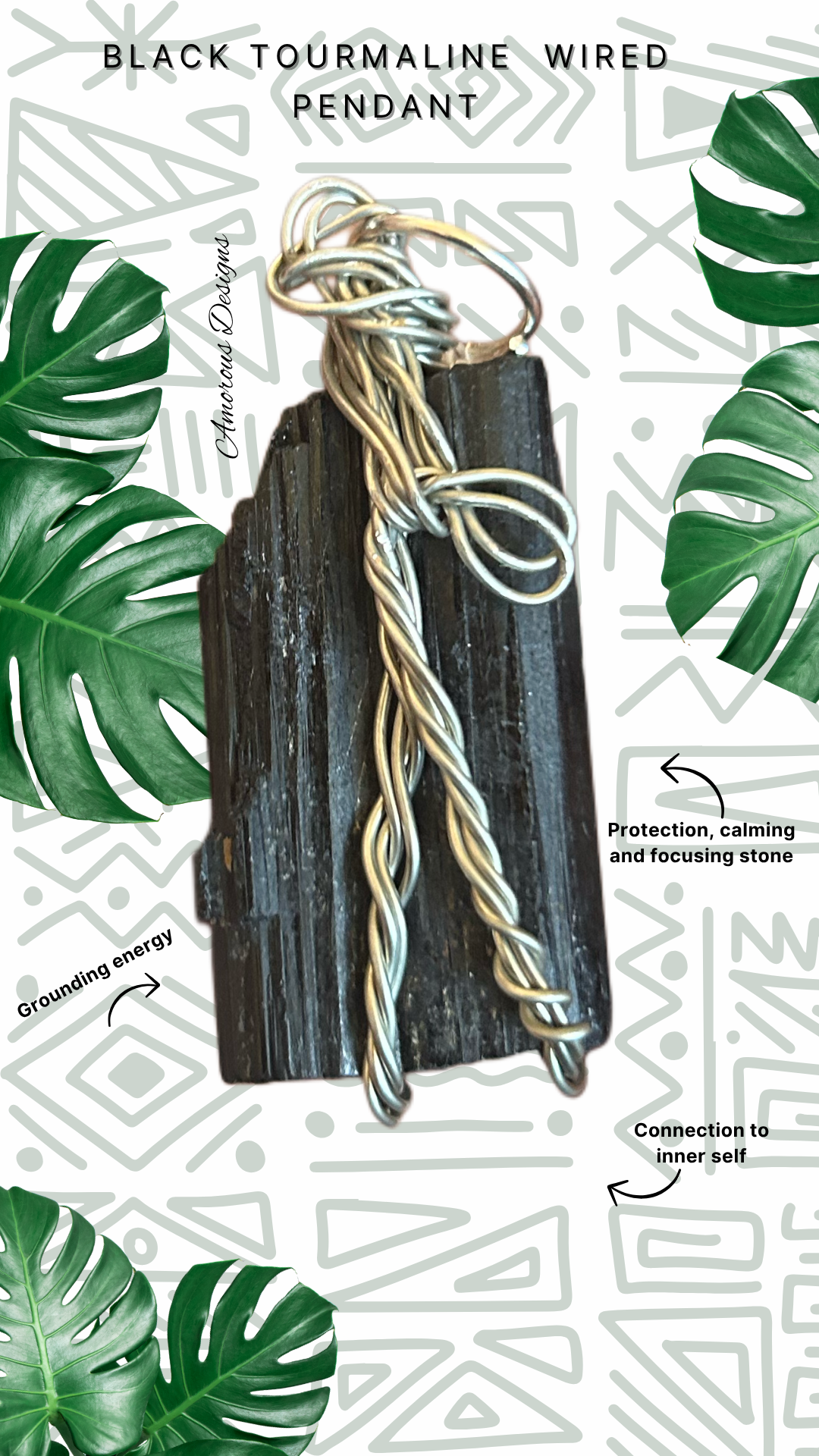 Black Tourmaline Silver Wired Pendant