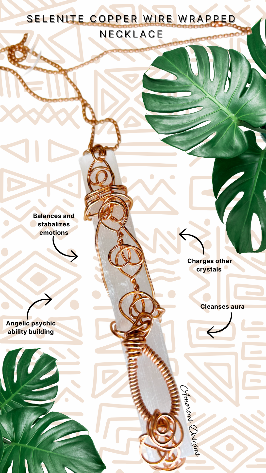 Selenite Copper Wired Wand Necklace