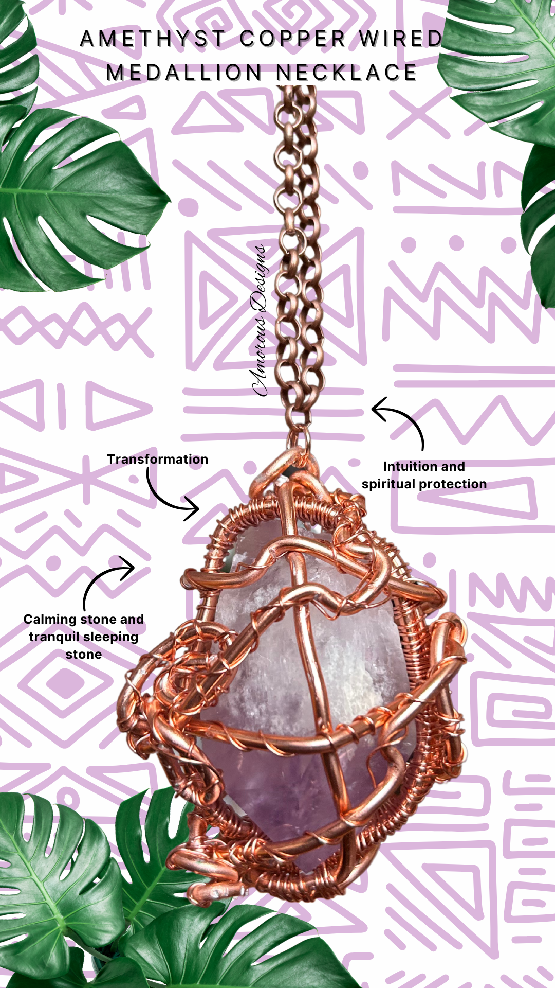 Amethyst Point Medallion Copper Wired Necklace