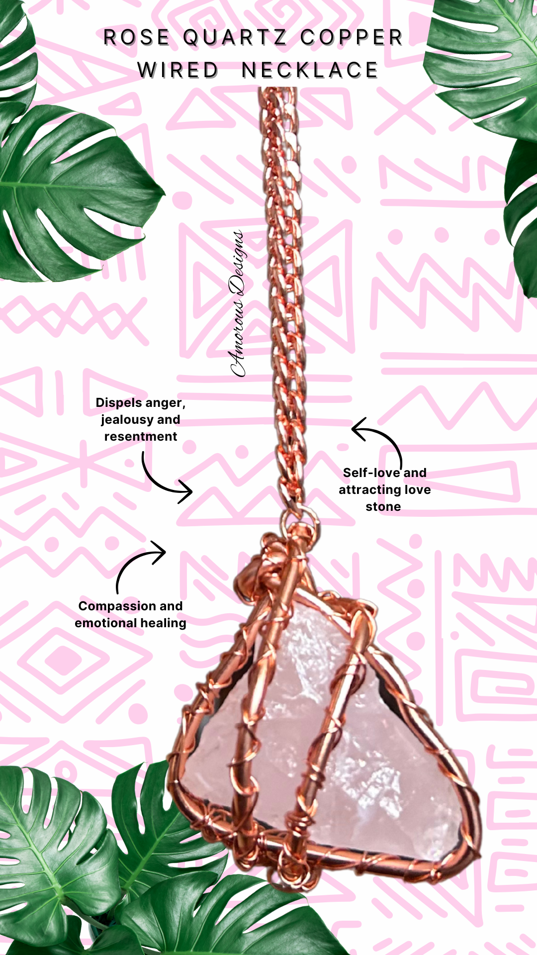 Rose Quartz Copper Wired Necklace