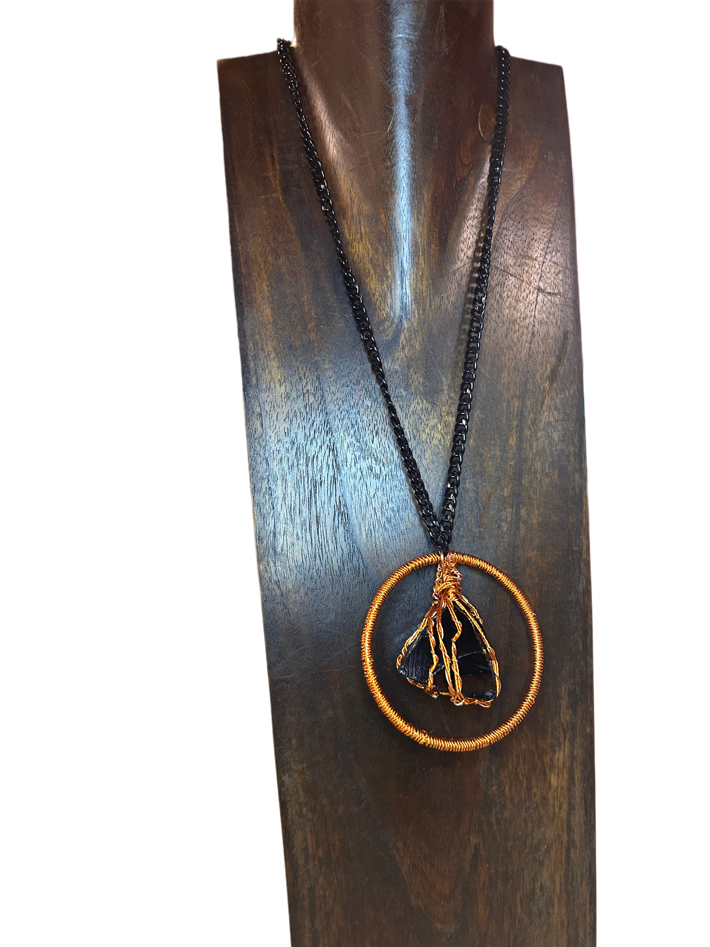 Black Obsidian Portal Copper Wired Necklace