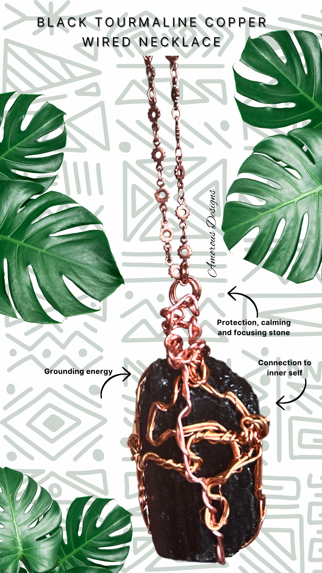 Black Tourmaline Copper Wired Necklace