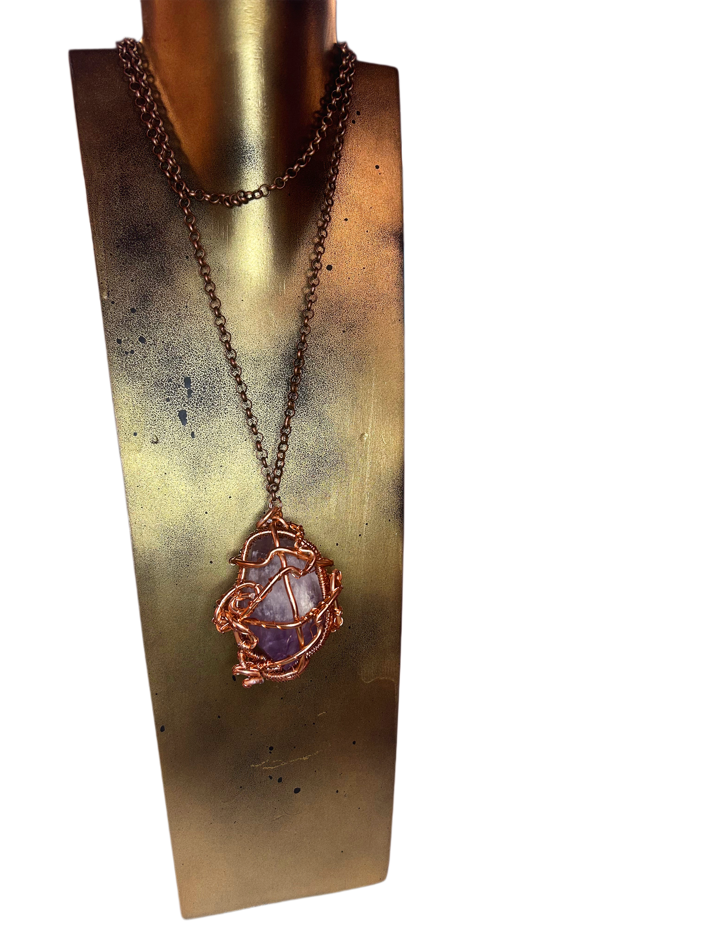 Amethyst Point Medallion Copper Wired Necklace