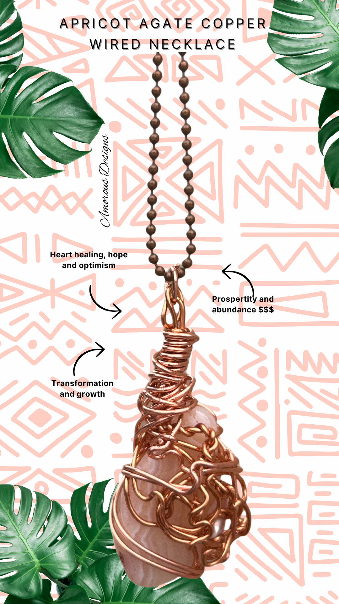 Apricot Agate Copper Wired Pendant