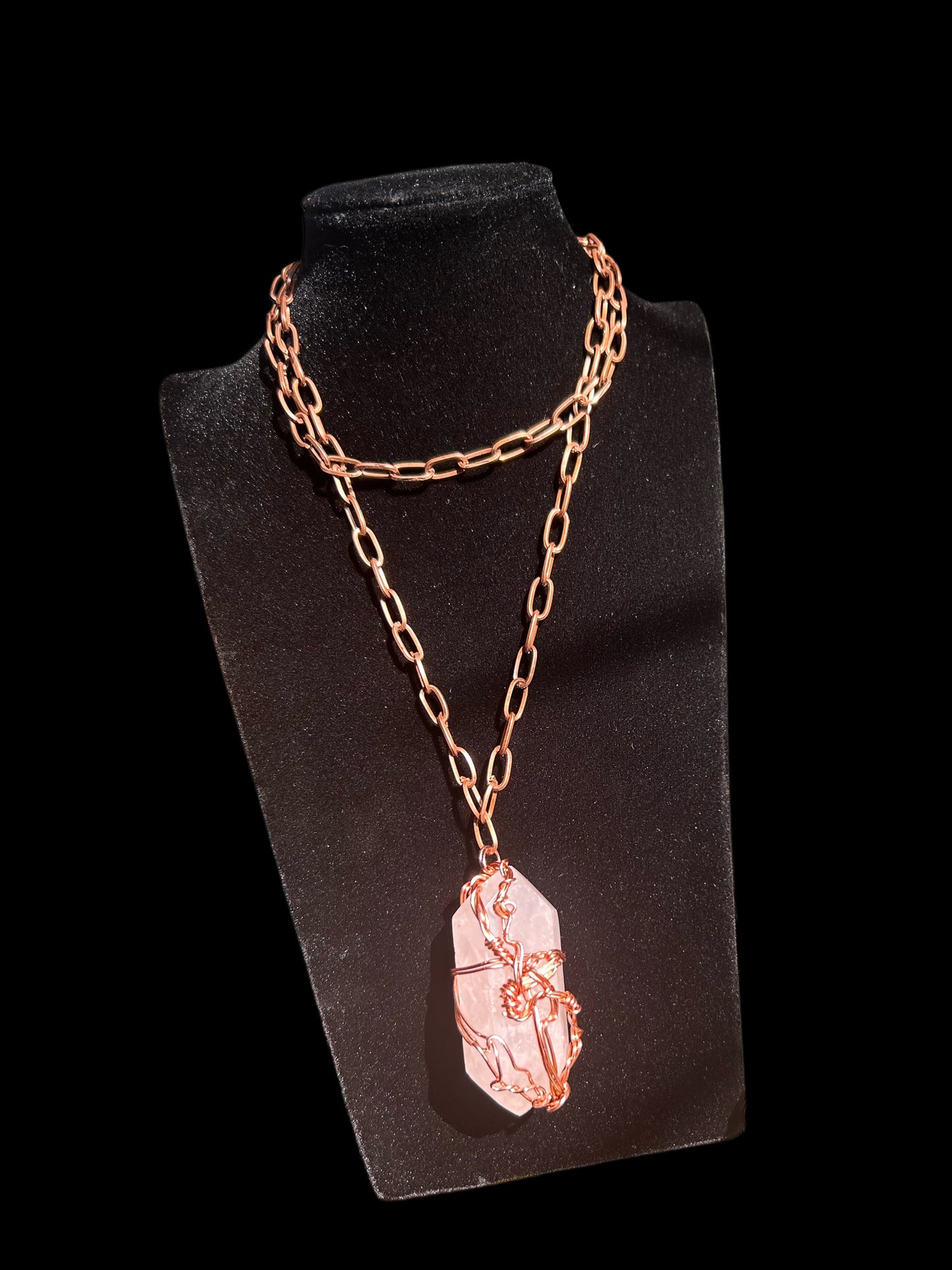 Rose Quartz Double Point Copper Wired Necklace