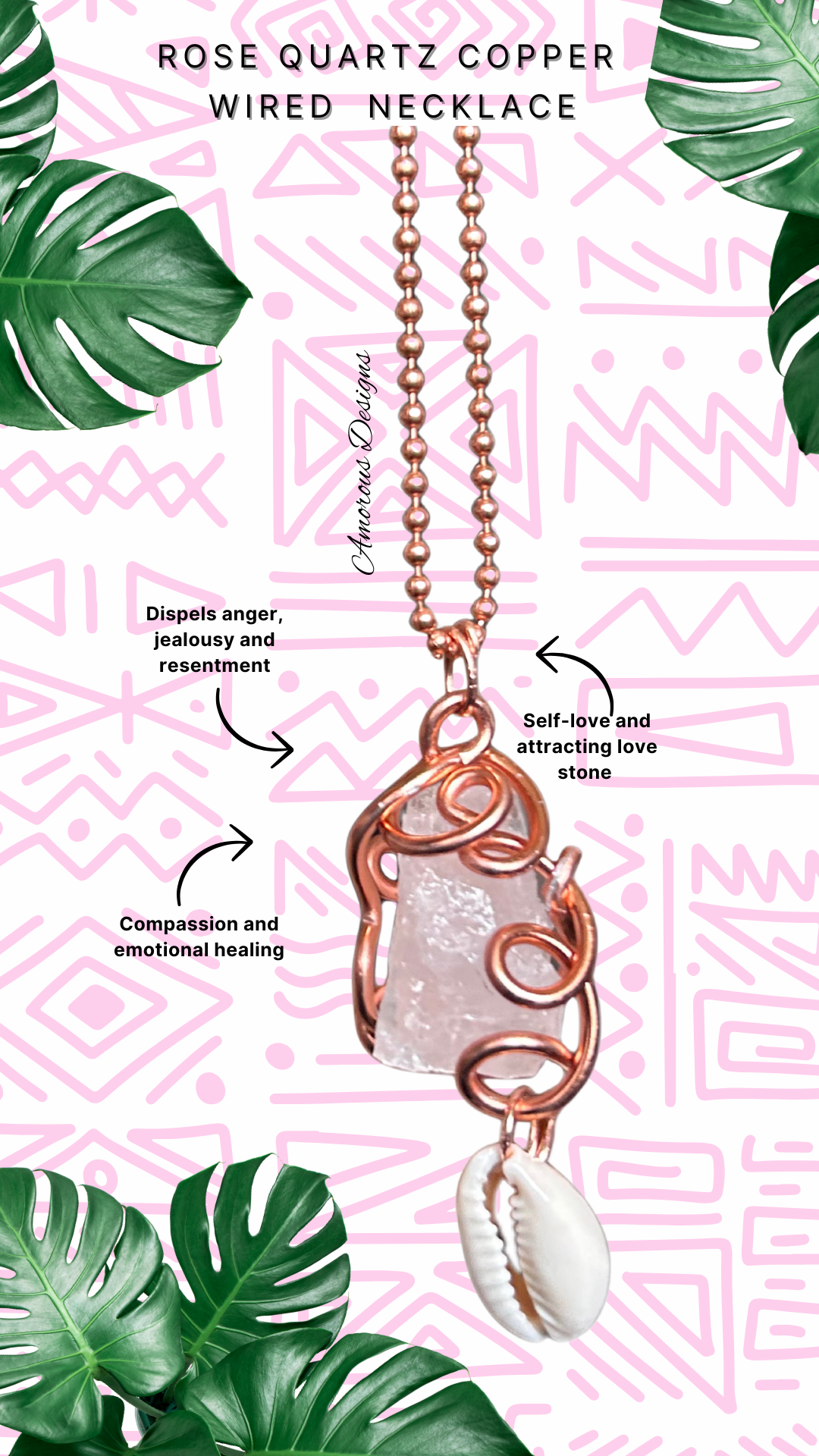 Rose Quartz Aluminum Cowrie Necklace