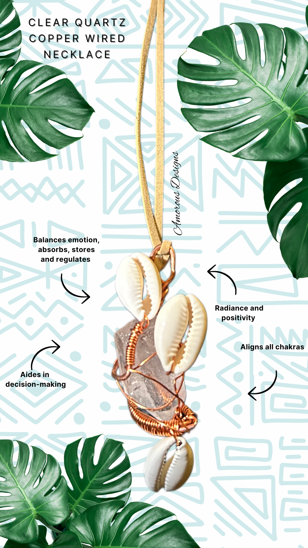 Clear Quartz Wire Wrapped Necklace Cowrie