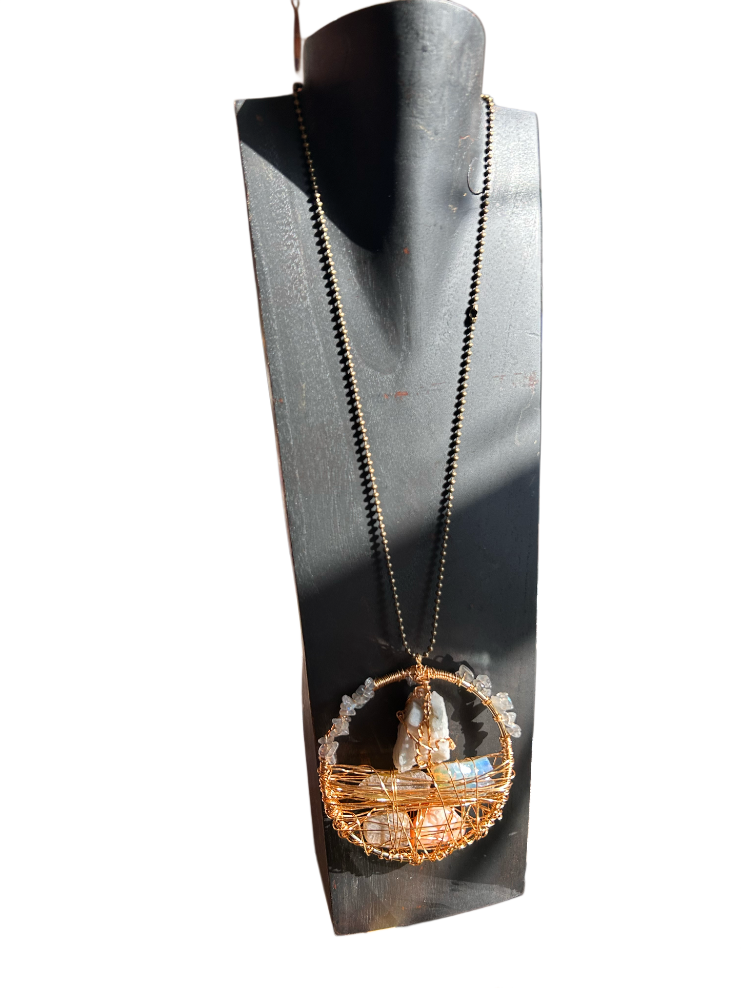 Moonstone Multi-Dimensions Portal Brass Dream Catcher Necklace
