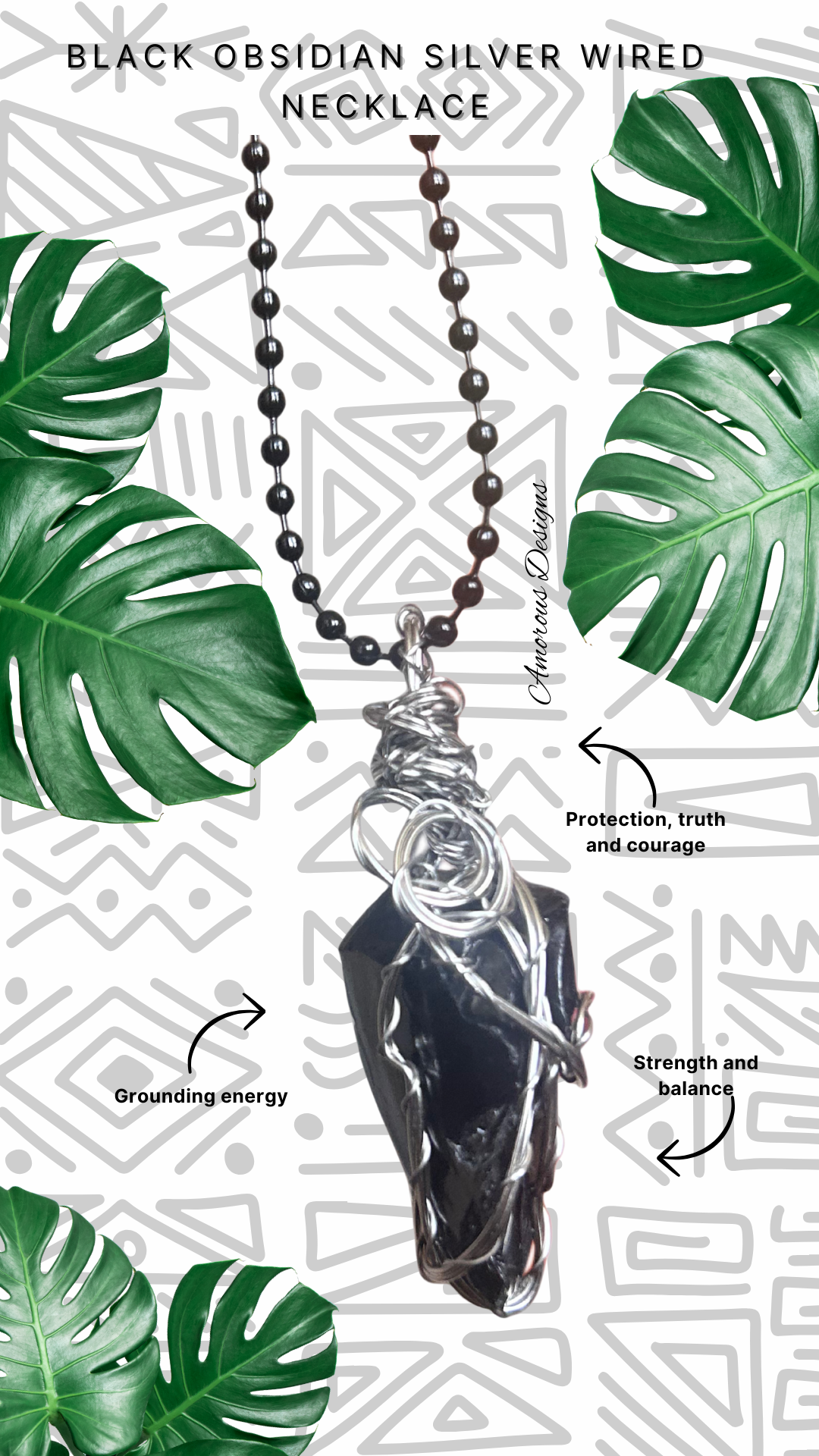 Black Obsidian Silver Wired Necklace