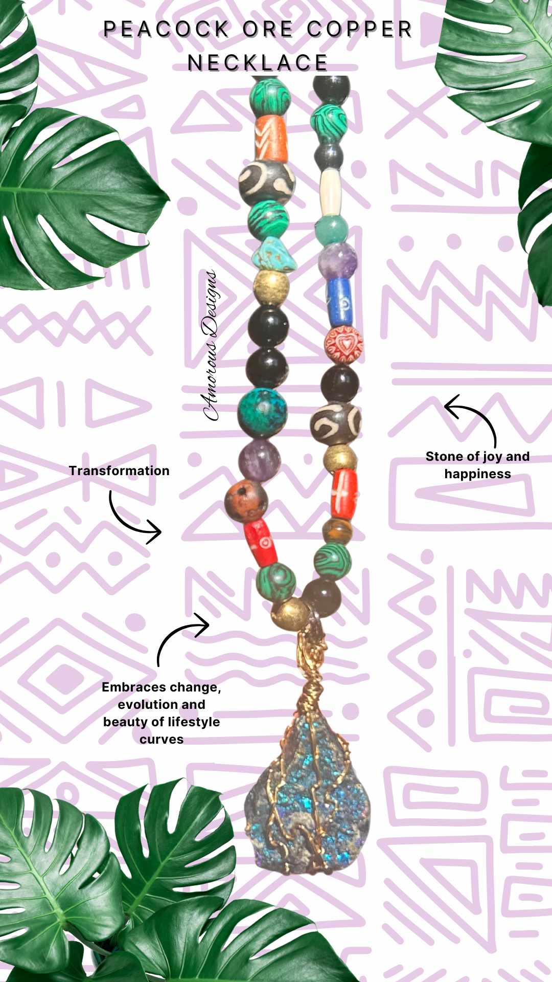 Peacock Ore Brass Beaded Necklace