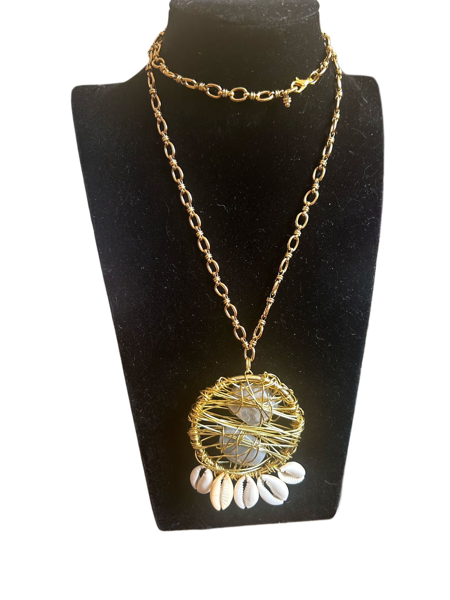 Moonstone Brass Cowrie Dream Catcher Necklace