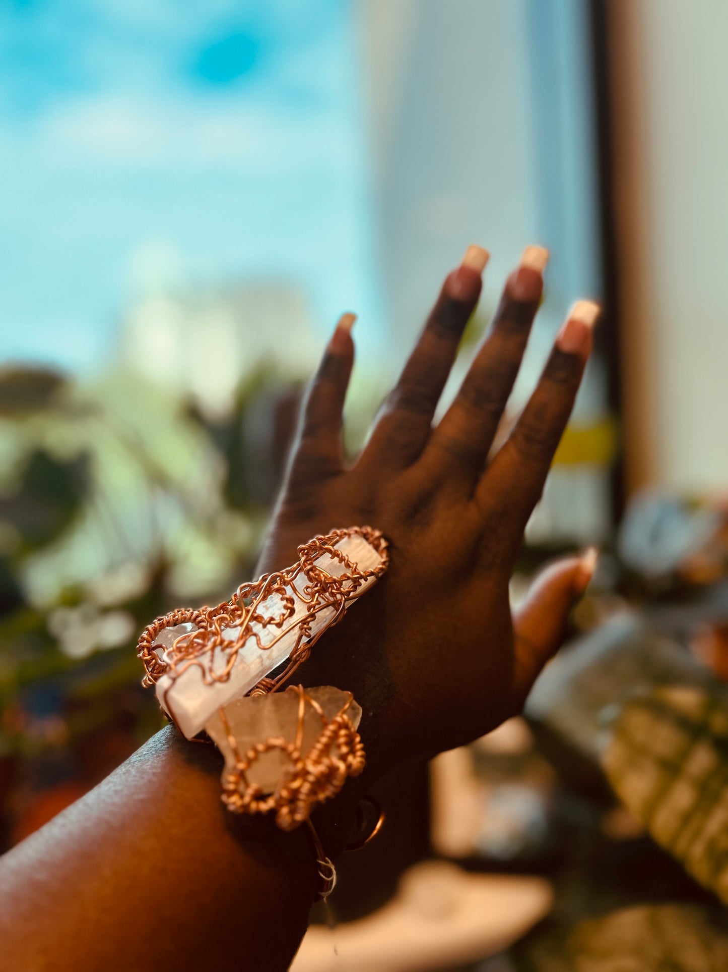 Selenite Clear Quartz Copper Wired Cuff