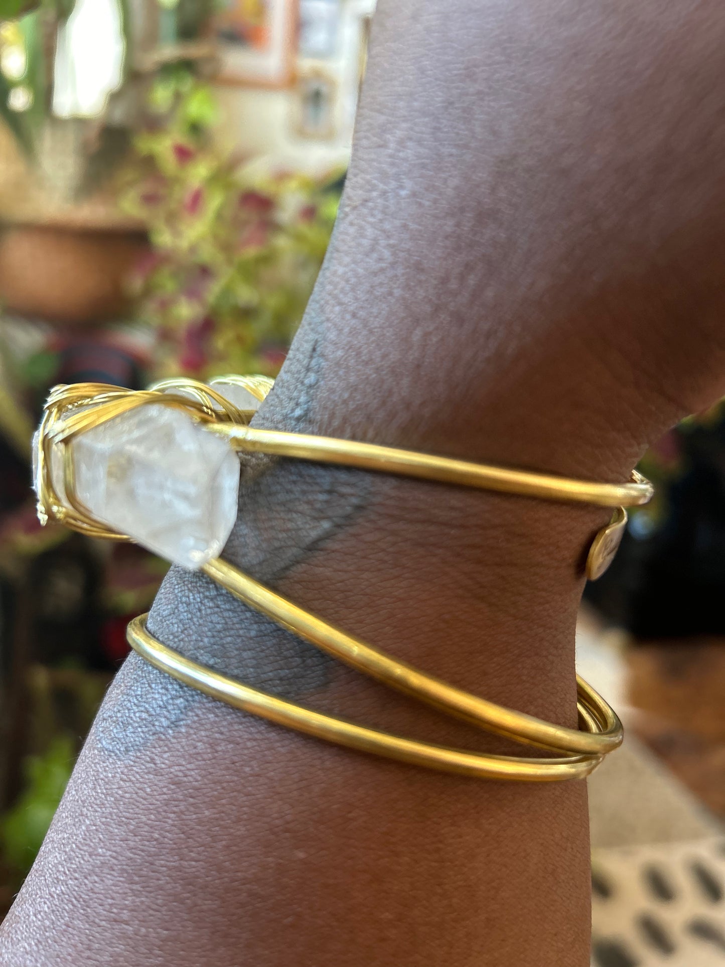 Divine Goddess Clear Quartz Brass Cuff Set