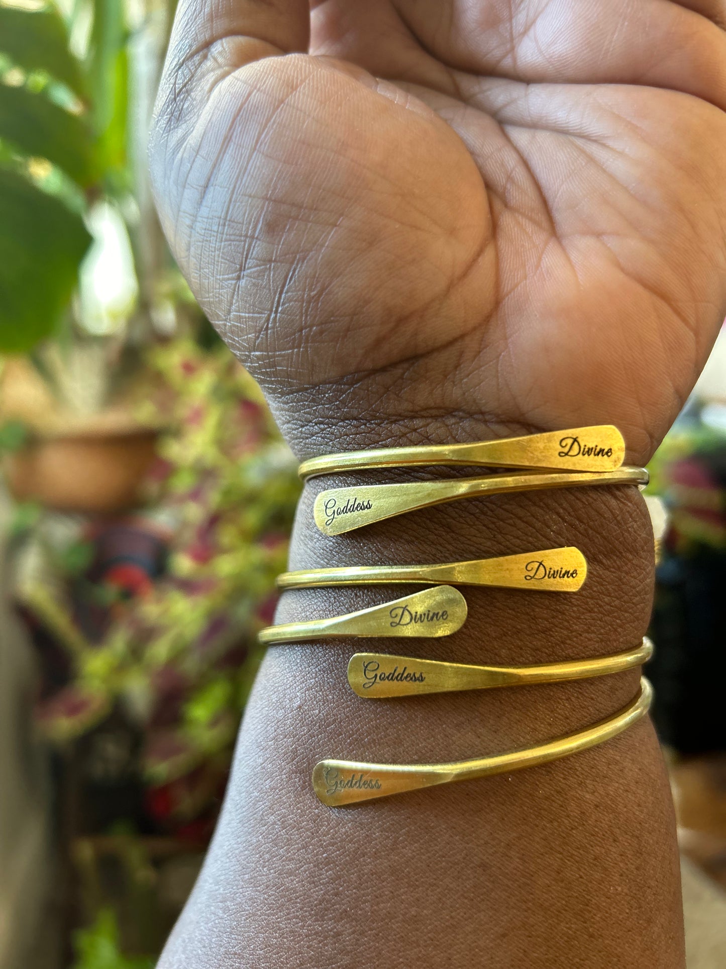 Divine Goddess Clear Quartz Brass Cuff Set
