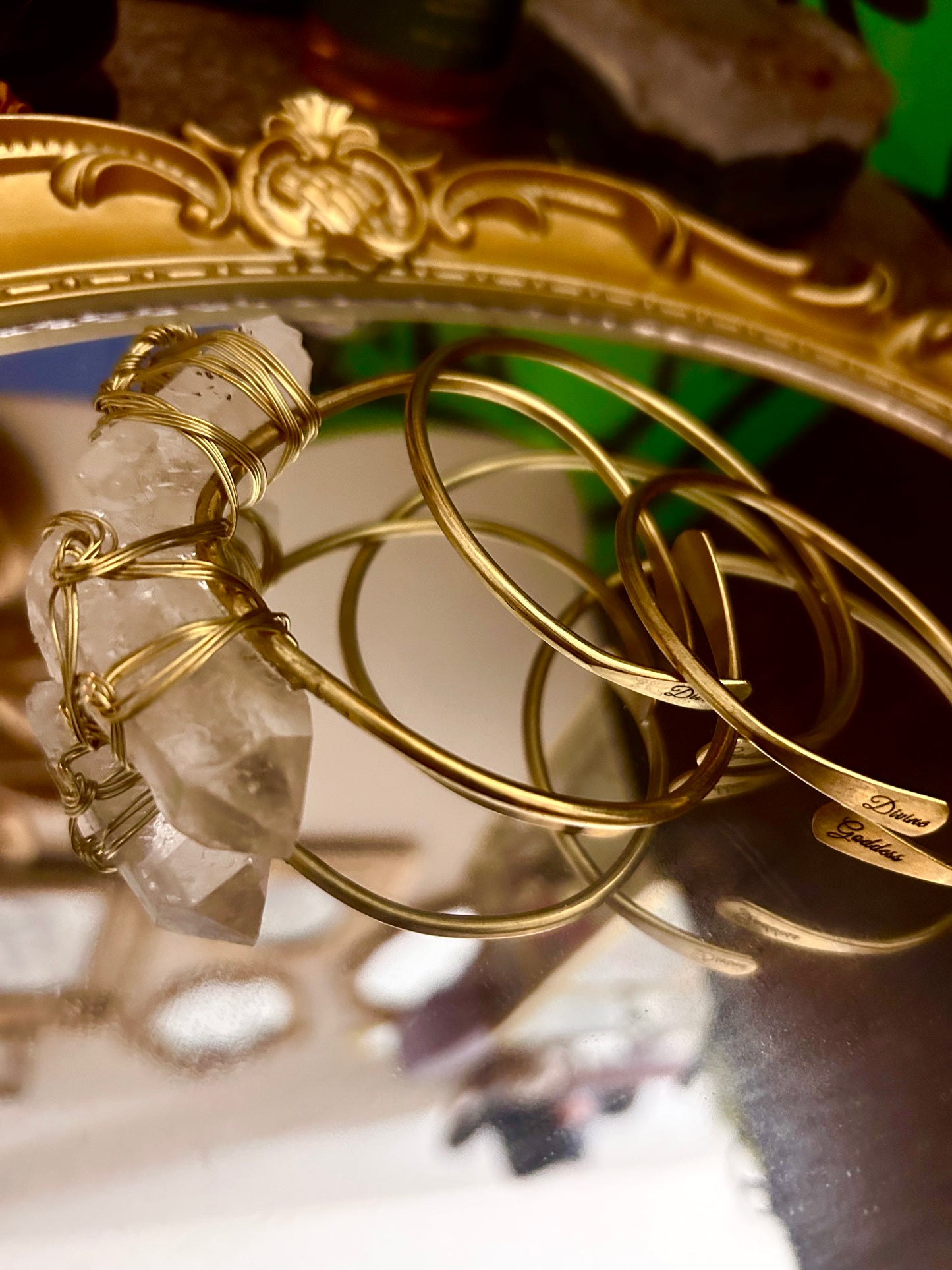Divine Goddess Clear Quartz Brass Cuff Set