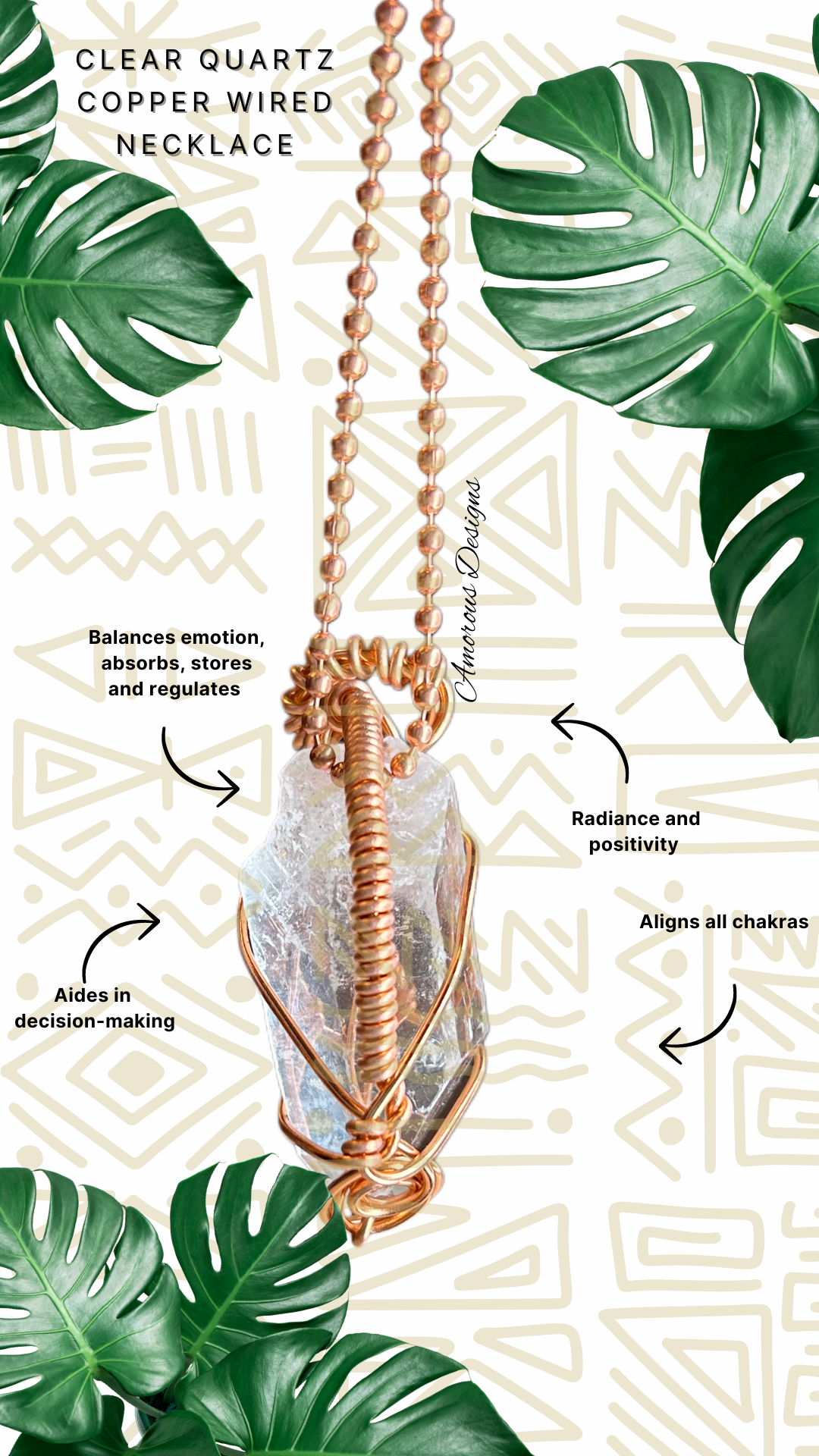 Clear Quartz Coiled Copper Wire Wrapped Necklace