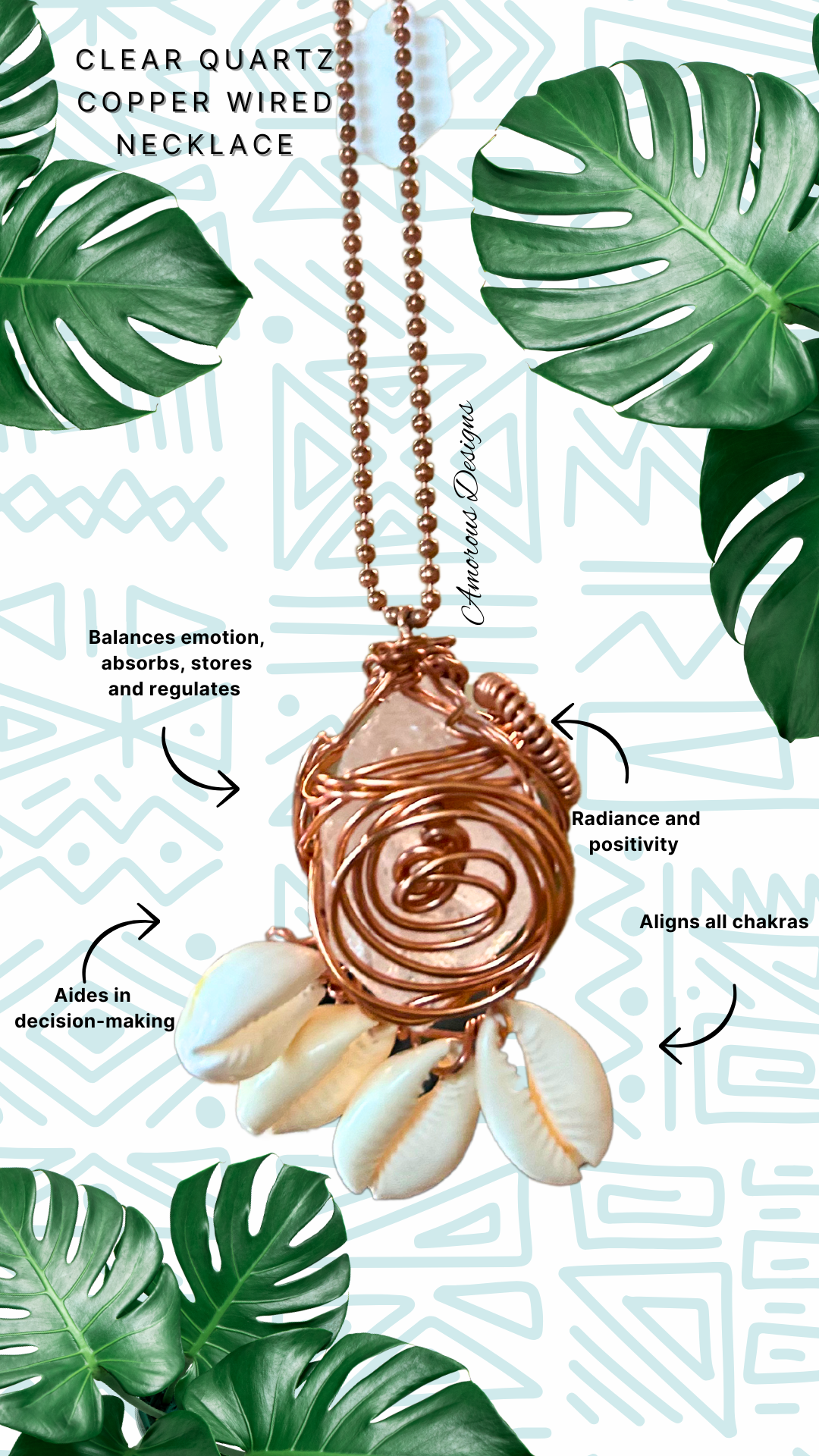 Clear Quartz Wire Wrapped Necklace Cowrie 4