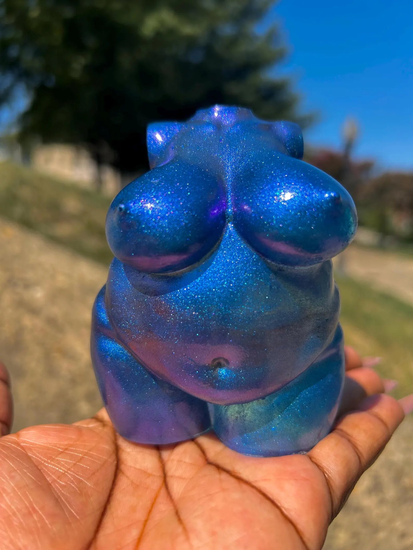 Plus Sized Fat Body Positive Resin Body Sculpture Astro Blue