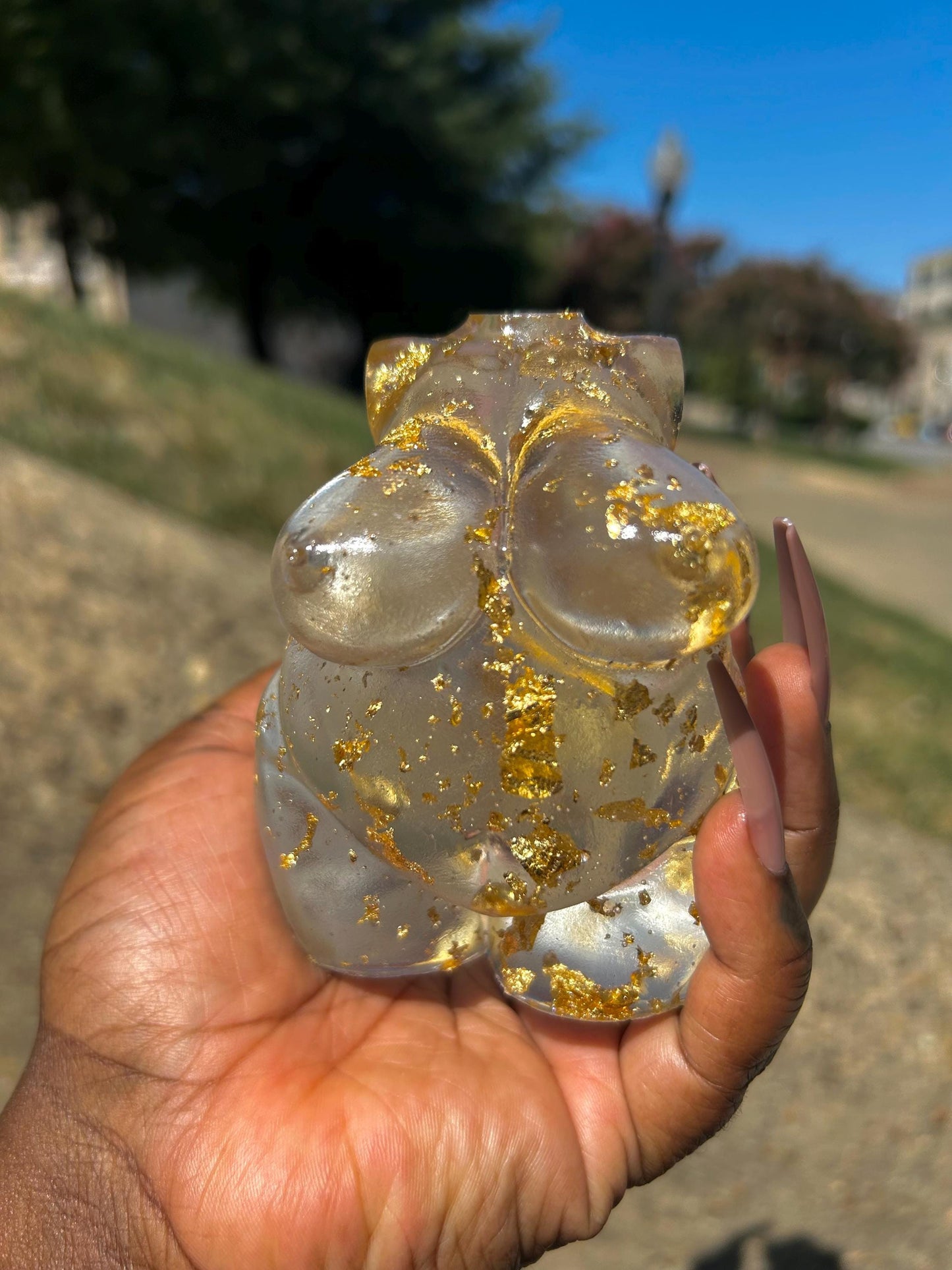 Plus Sized Fat Body Positive Resin Body Sculpture Clear Gold Foil