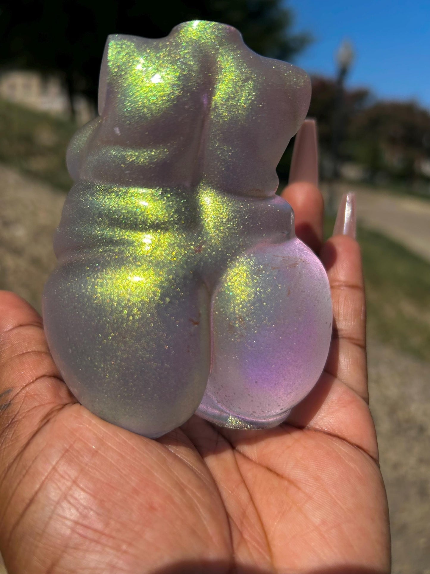 Plus Sized Fat Body Positive Resin Body Sculpture Holographic Silver Foil