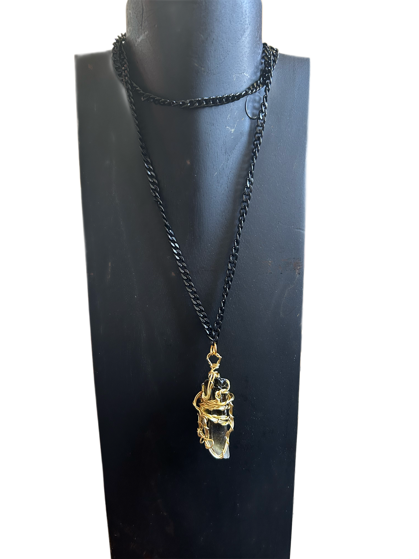 Smoky Quartz Brass Wired Necklace