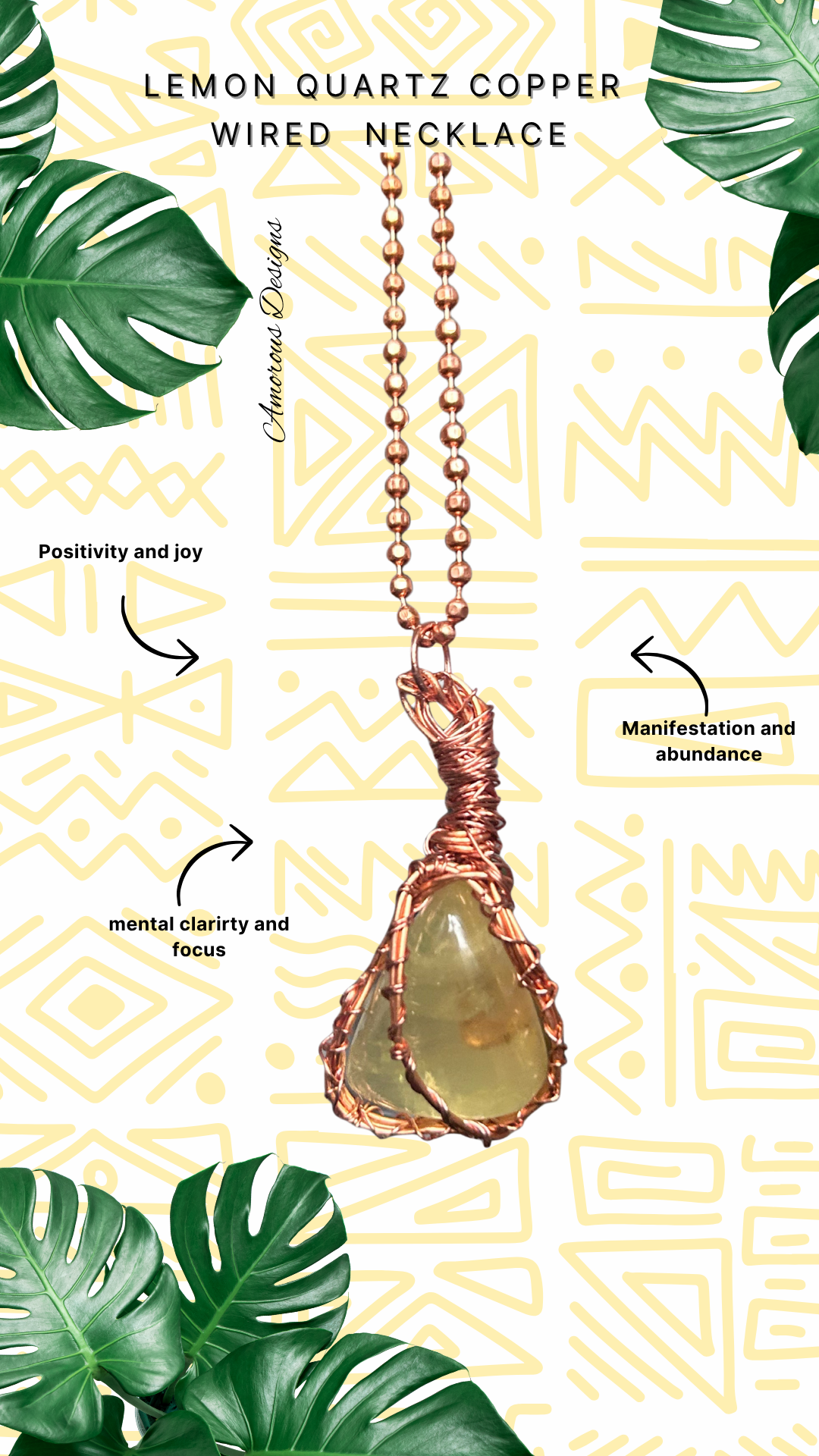 Lemon Quartz Copper Wired Necklace