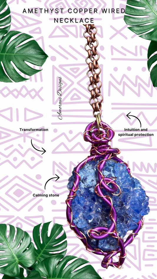 Dyed Amethyst Copper Purple Wired Necklace