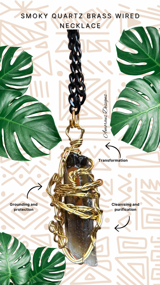 Smoky Quartz Brass Wired Necklace
