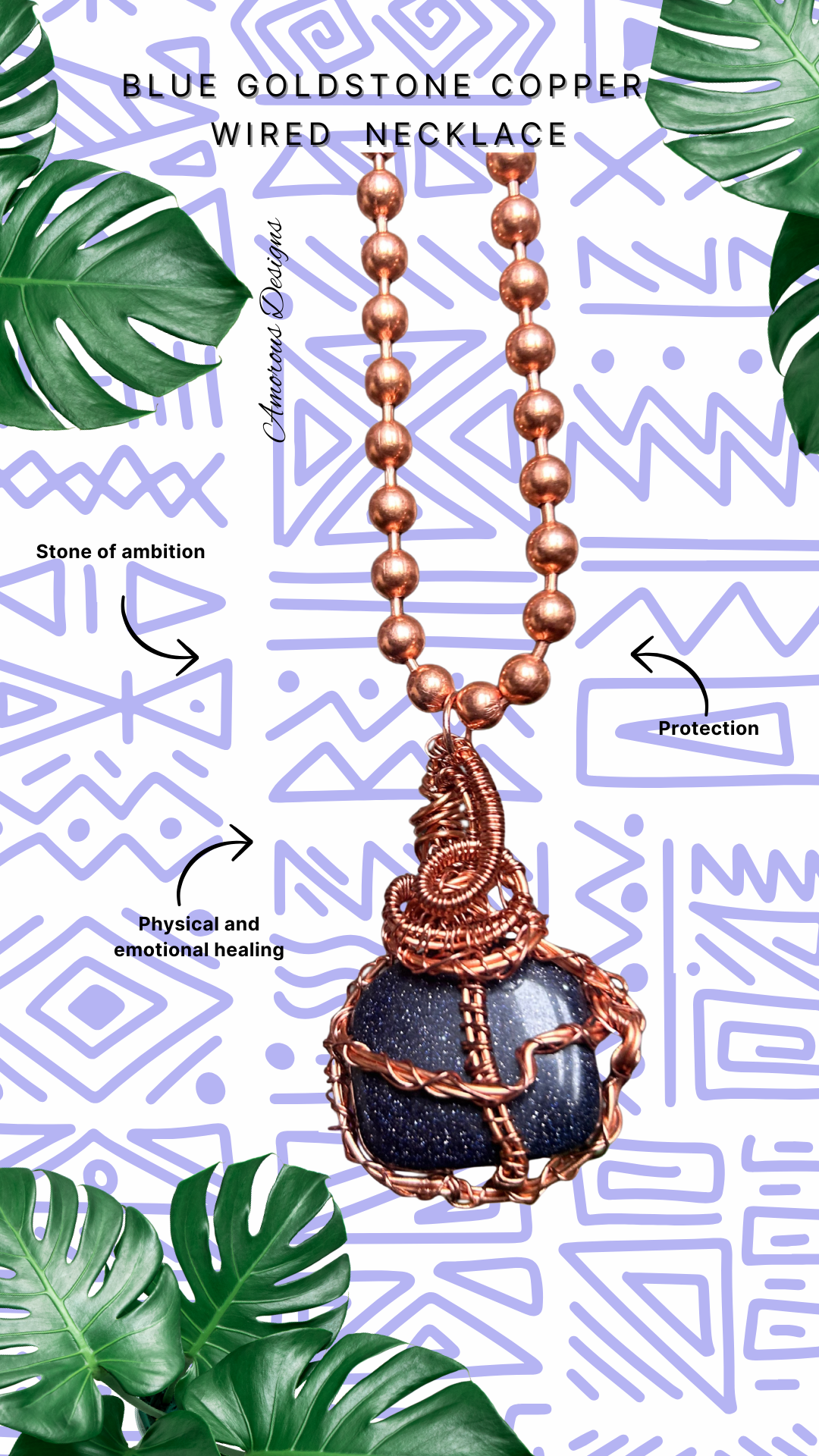Blue Goldstone Copper Wired Necklace