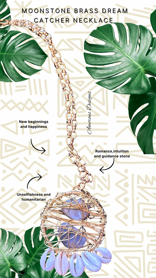 Moonstone Brass Cowrie Dream Catcher Necklace