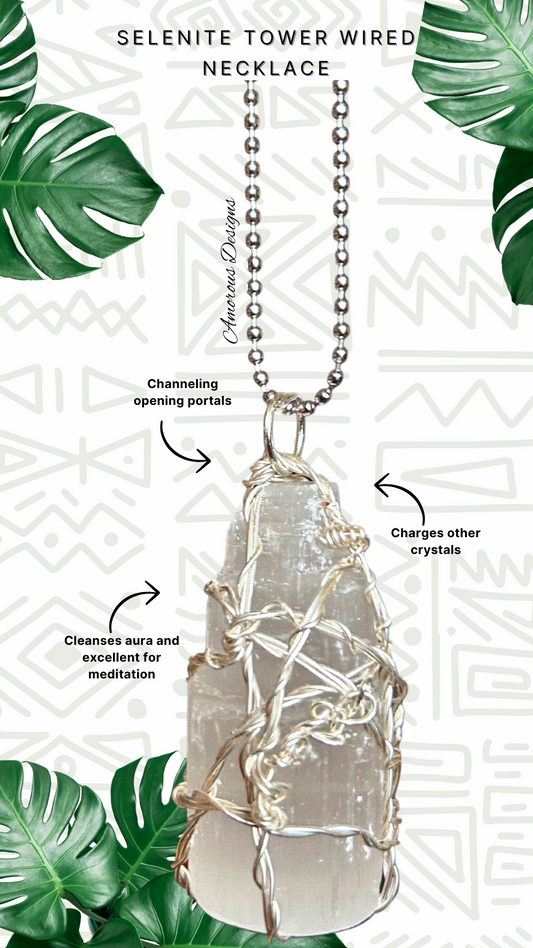 Selenite Tower Wired Necklace