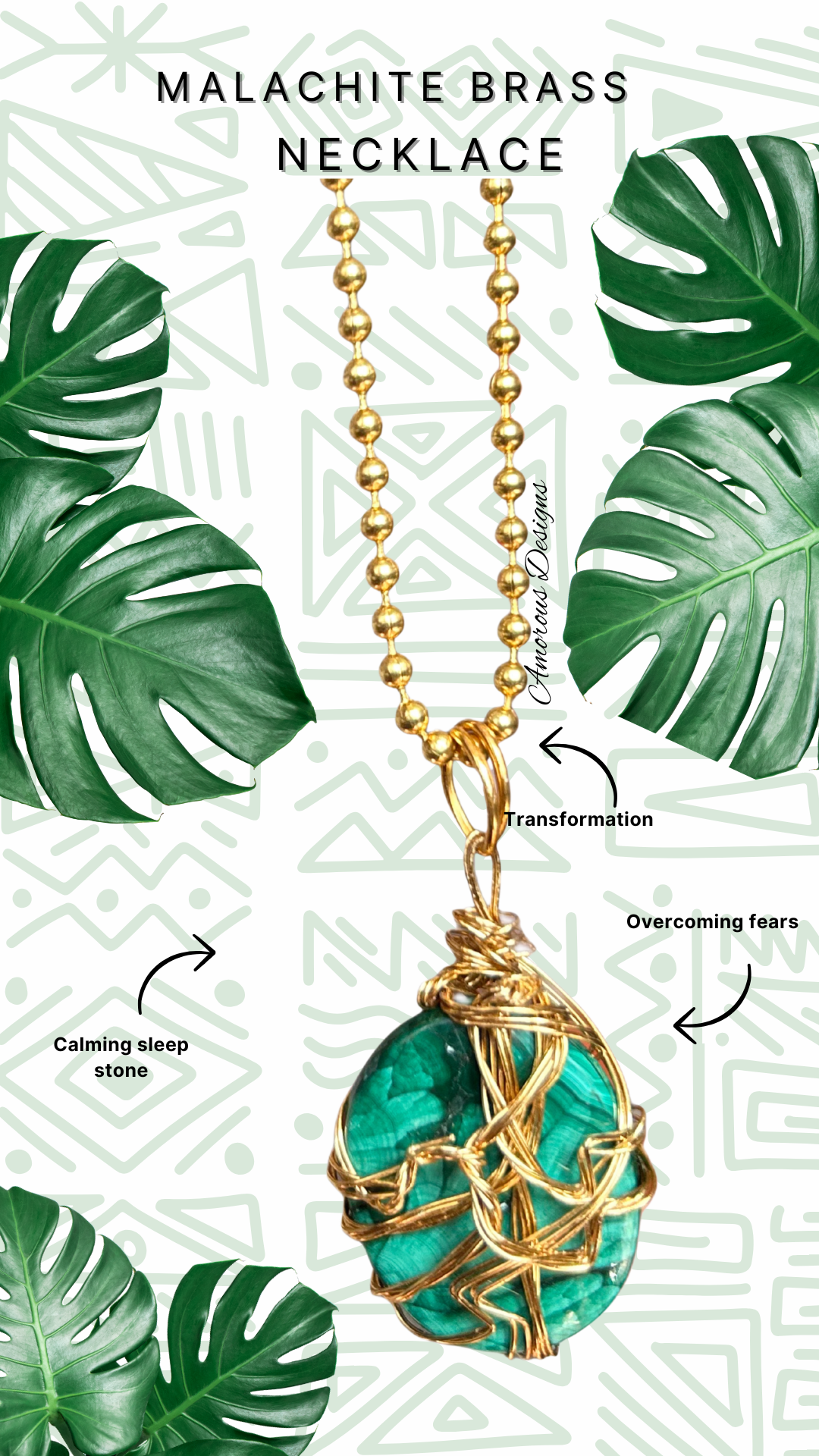 Malachite Brass Wired Necklace