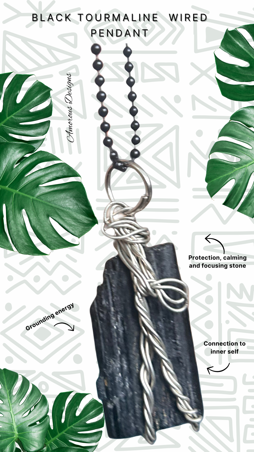 Black Tourmaline Silver Wired Pendant