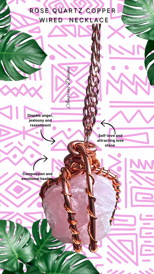 Rose Quartz Copper Wired Necklace