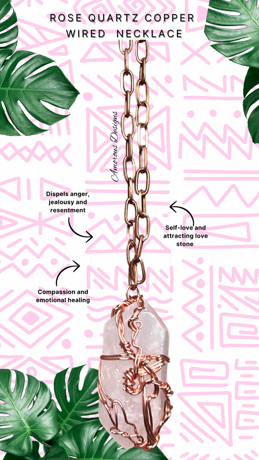 Rose Quartz Double Point Copper Wired Necklace