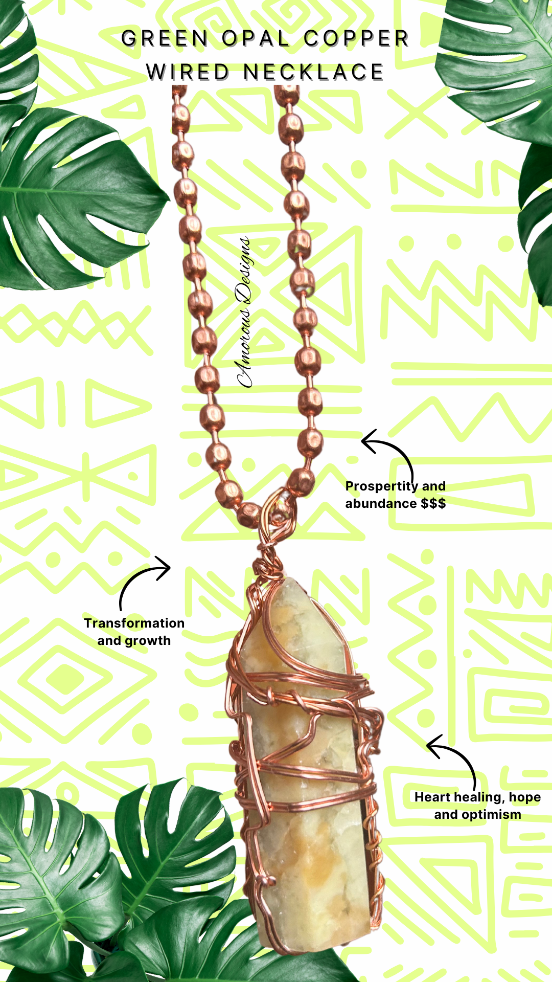 Green Opal Tower Copper Wired Necklace