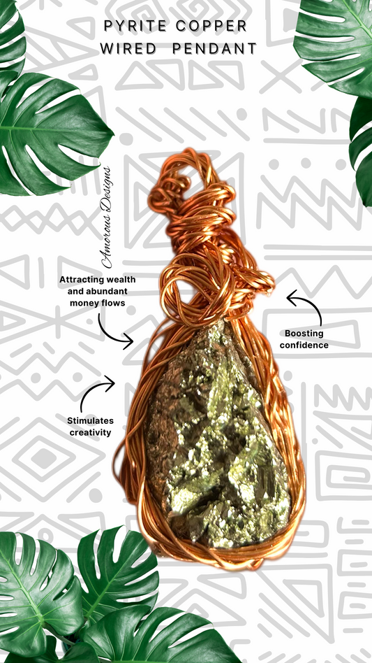 Pyrite Copper Wired Pendant