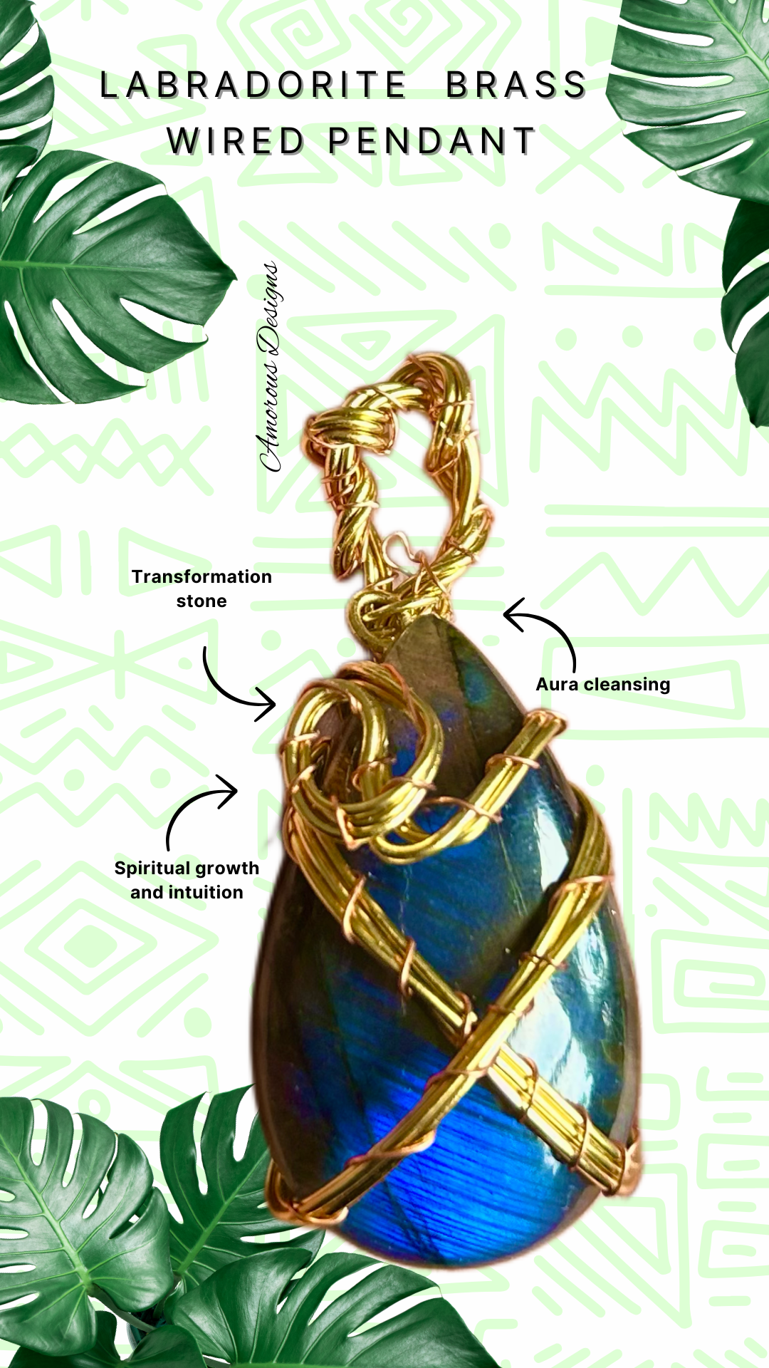 Labradorite Brass Wired Pendant