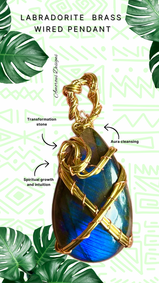 Labradorite Brass Wired Pendant