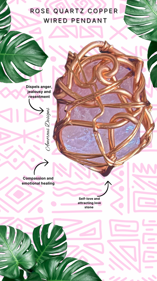 Rose Quartz Copper Wired Pendant