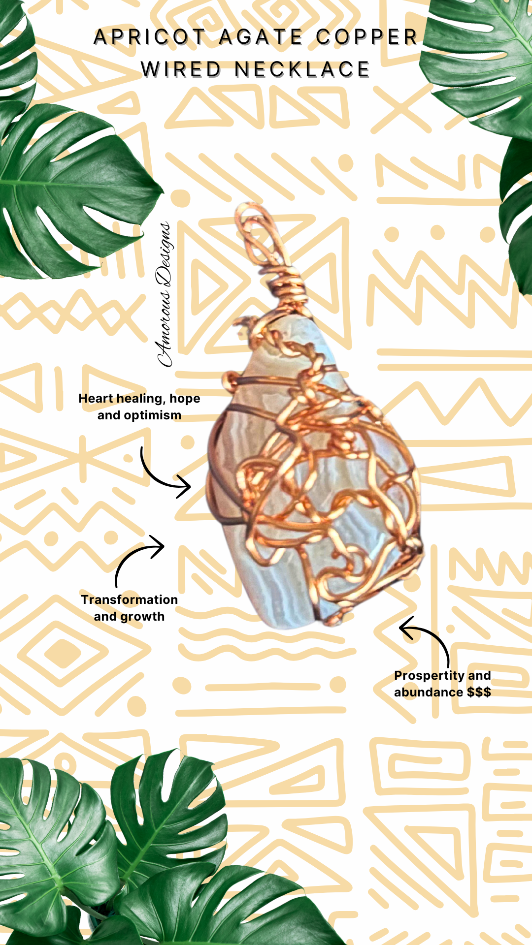 Apricot Agate Copper Wired Pendant