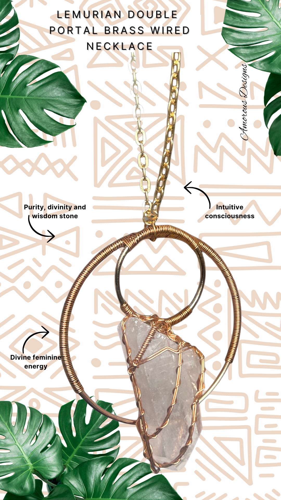 Lemurian Double Portal Brass Wired Necklace