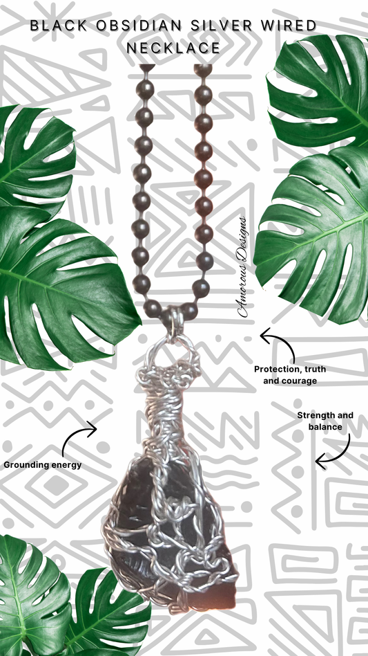 Black Obsidian Silver Wired Necklace