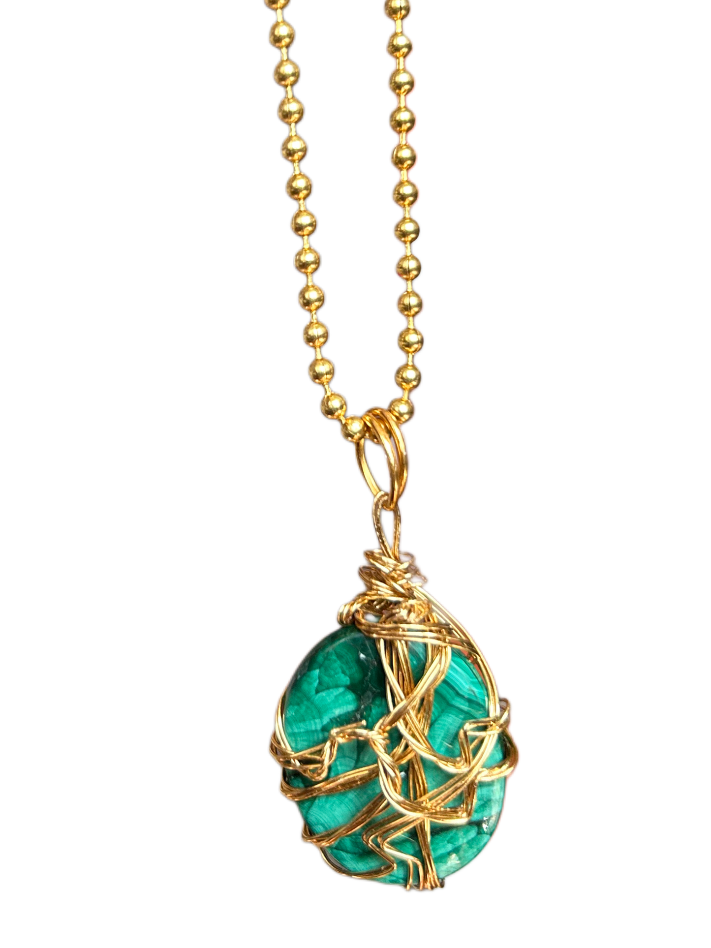 Malachite Brass Wired Necklace