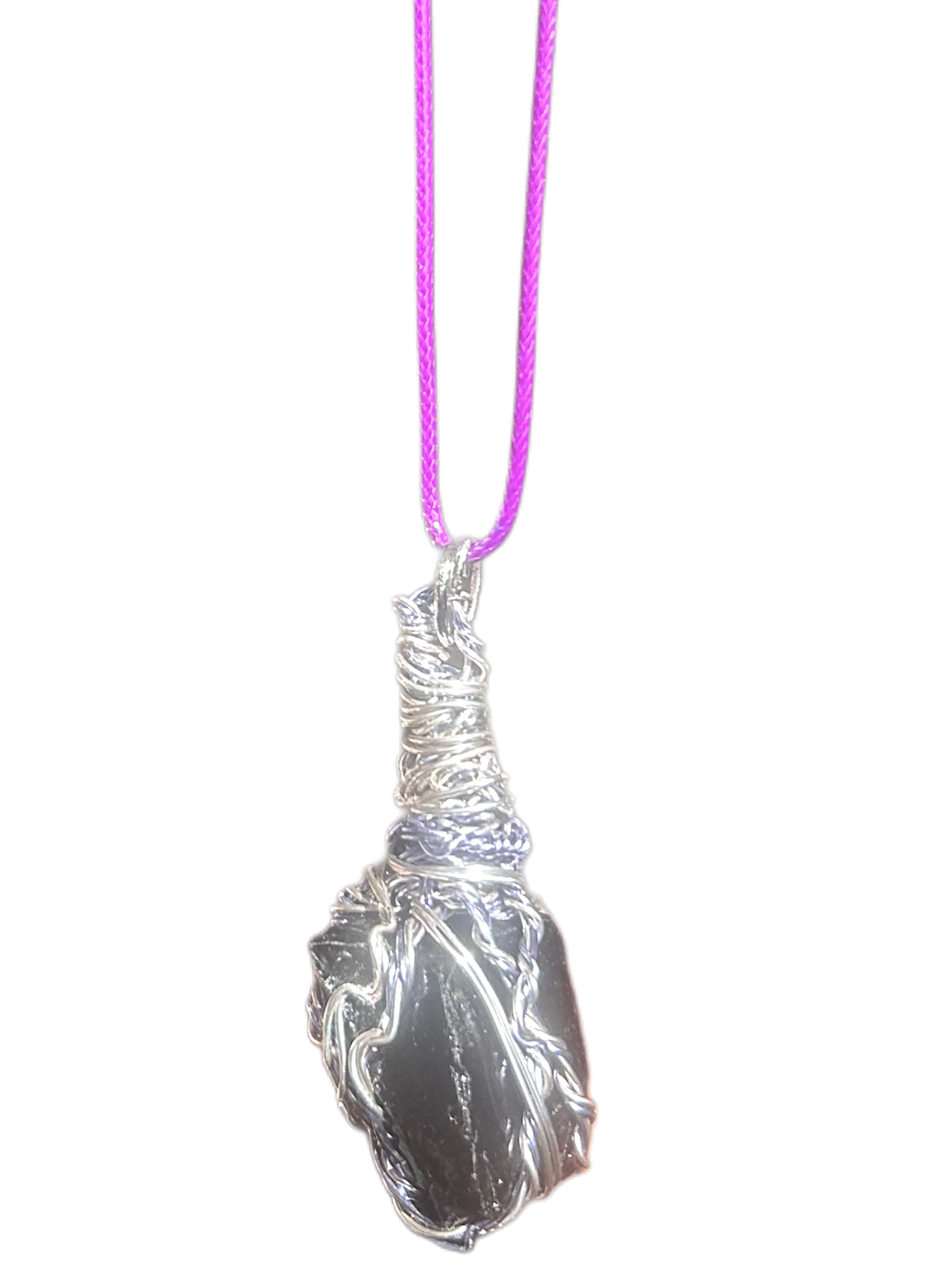 Black Obsidian Silver Purple Wired Necklace