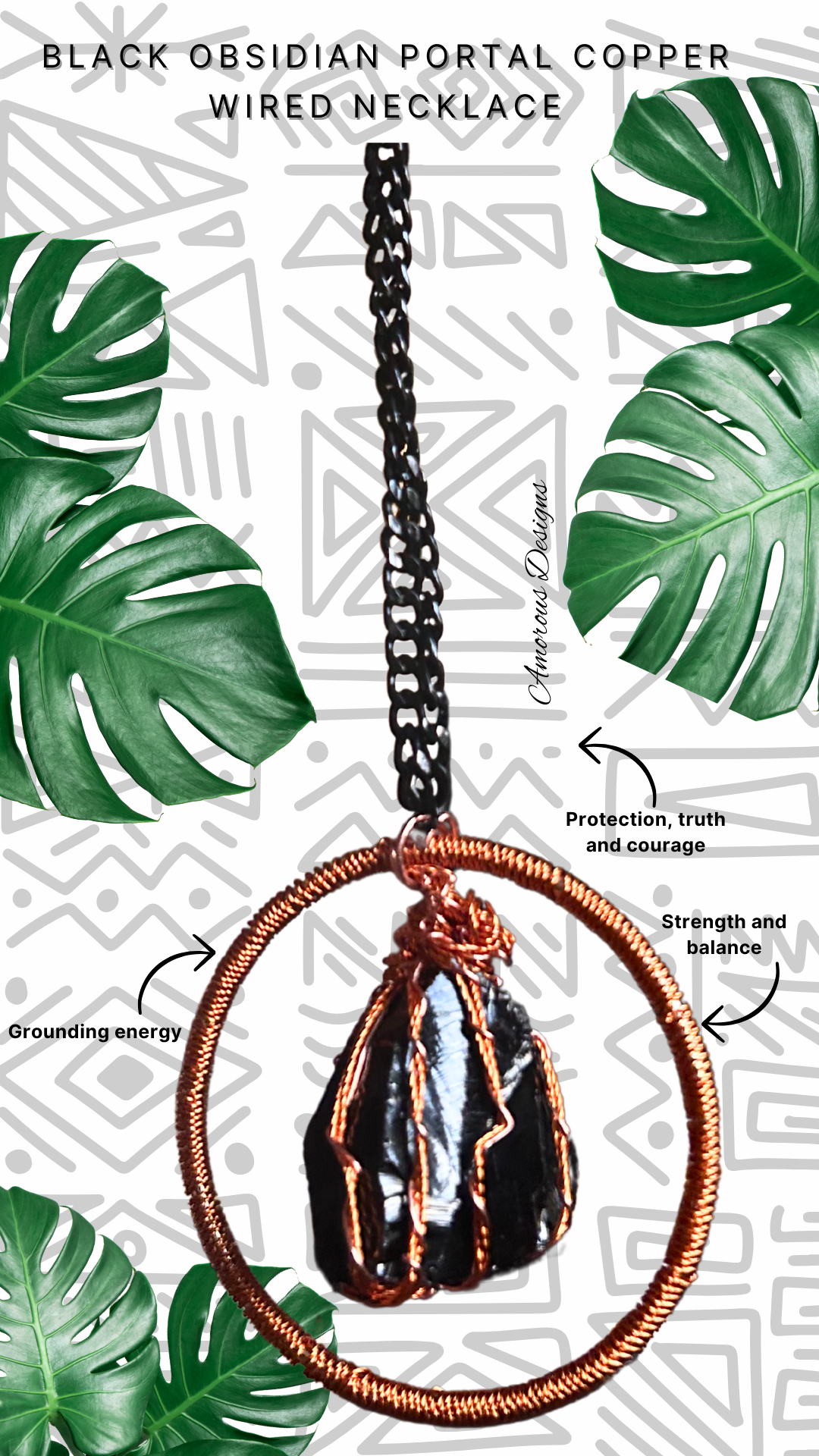 Black Obsidian Portal Copper Wired Necklace
