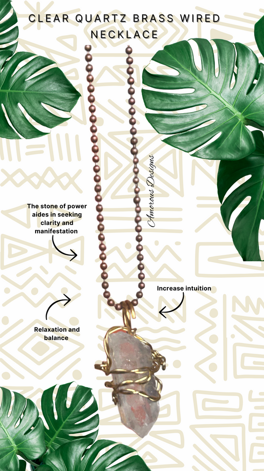 Clear Quartz Brass Wrapped Necklace