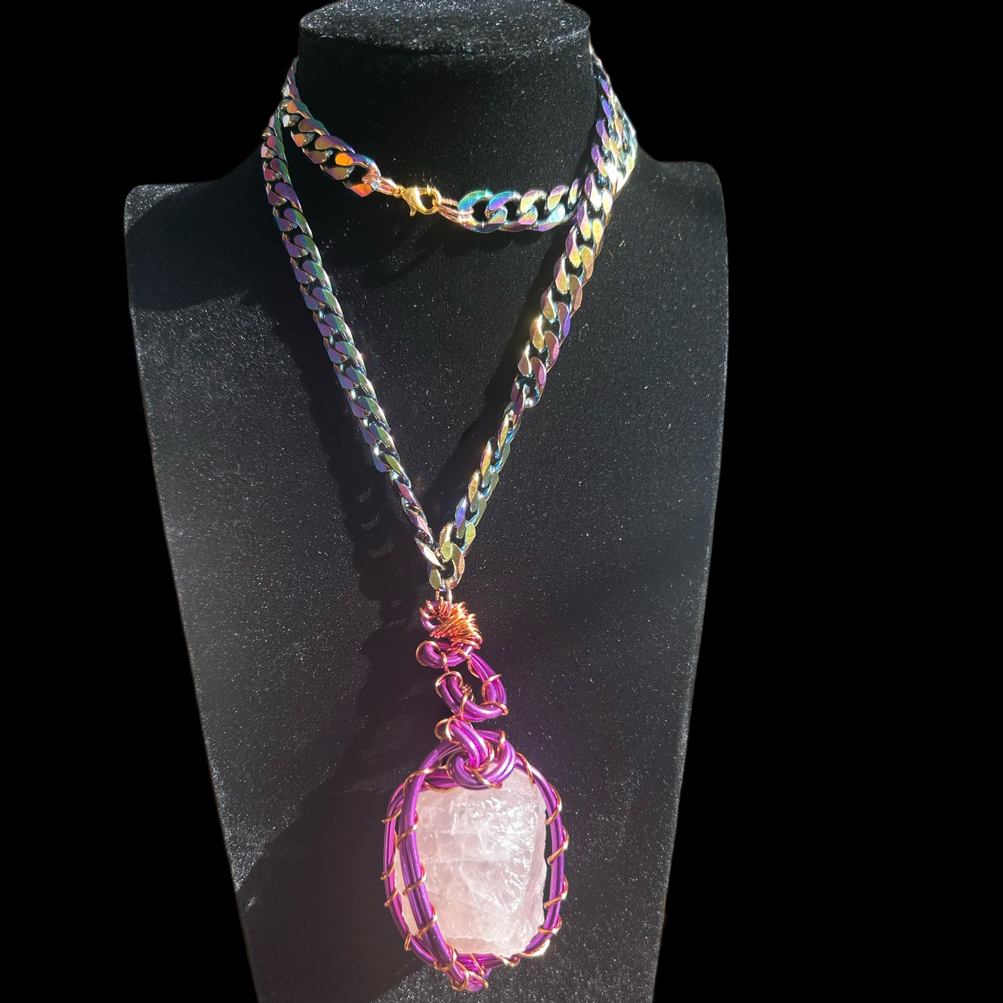 Rose Quartz Aluminum/Copper Wired Necklace