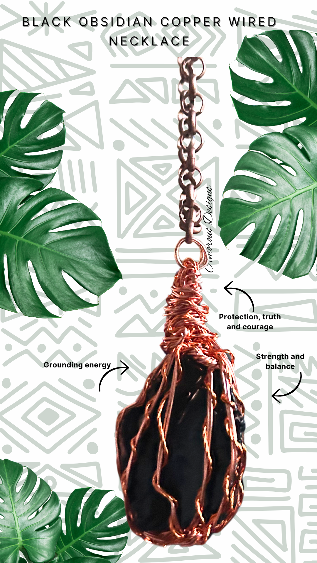 Black Obsidian Copper Wired Necklace